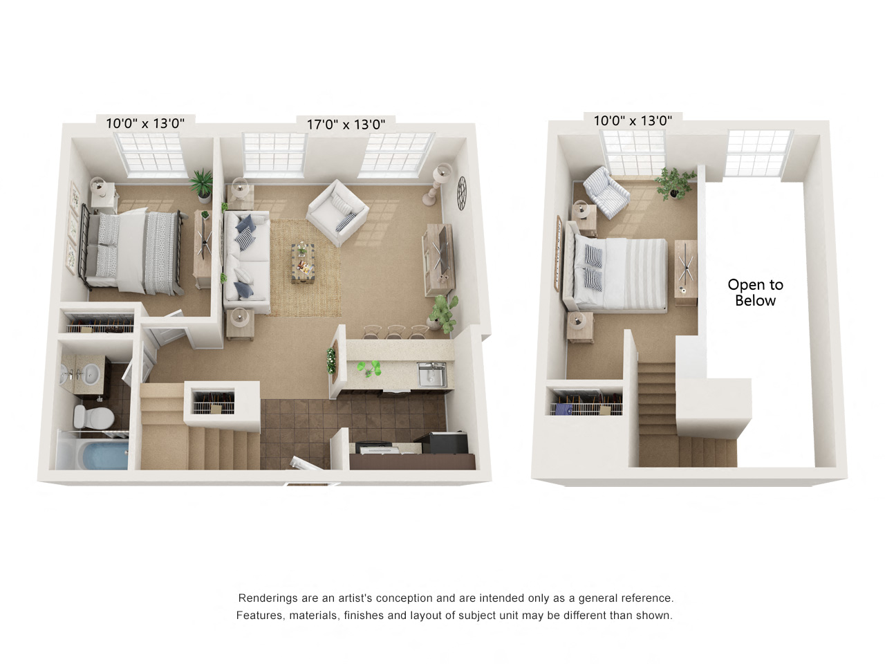 Floor plan for 1 bed, 1 bath, 1000 sqft